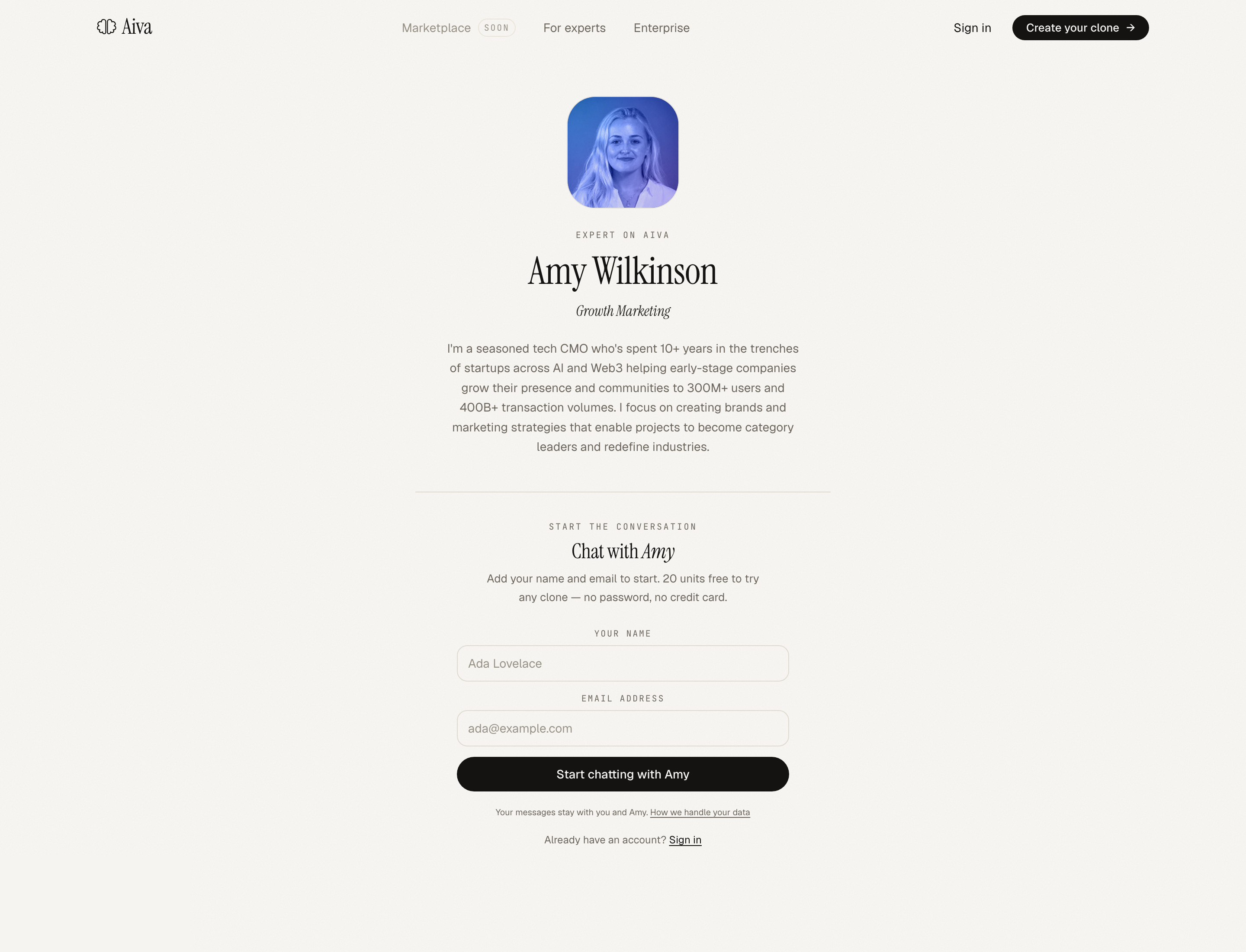 Live share page, clean chat interface